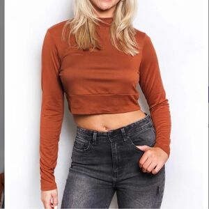 2/$20 Open back cropped top, long sleeves, mock neck